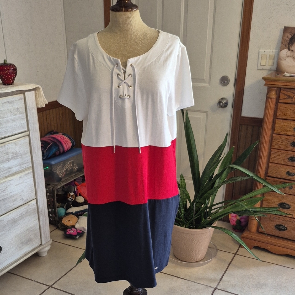 Tommy Hilfiger Colorblock Midi Dress - White, Red, and Blue